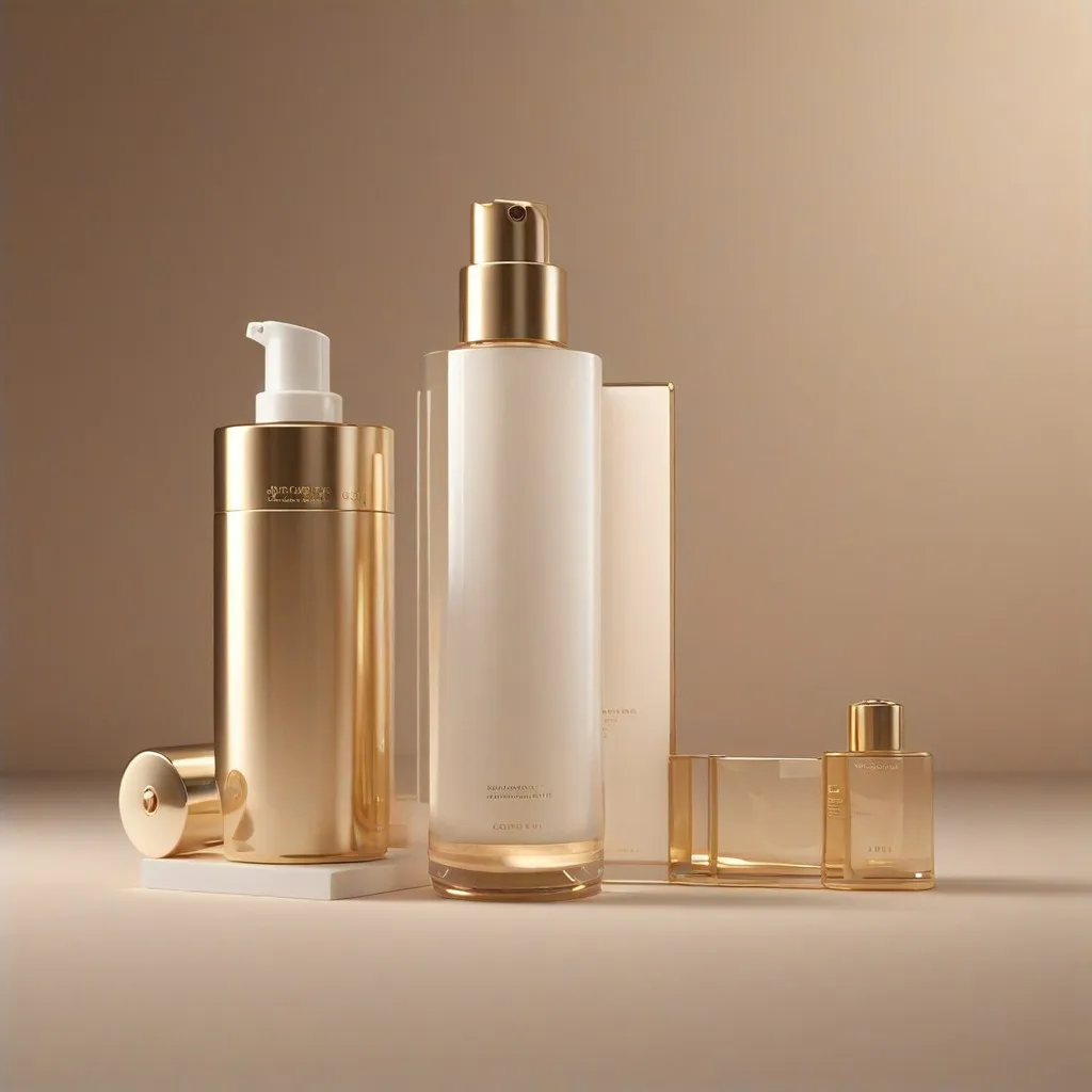 A luxurious skincare product display on a clean, modern surface, featuring high-end skincare bottles and jars arranged elegantly, with soft lighting enhancing the premium quality, minimalistic background, professional aesthetic, no distracting elements, no text overlays, no clutter