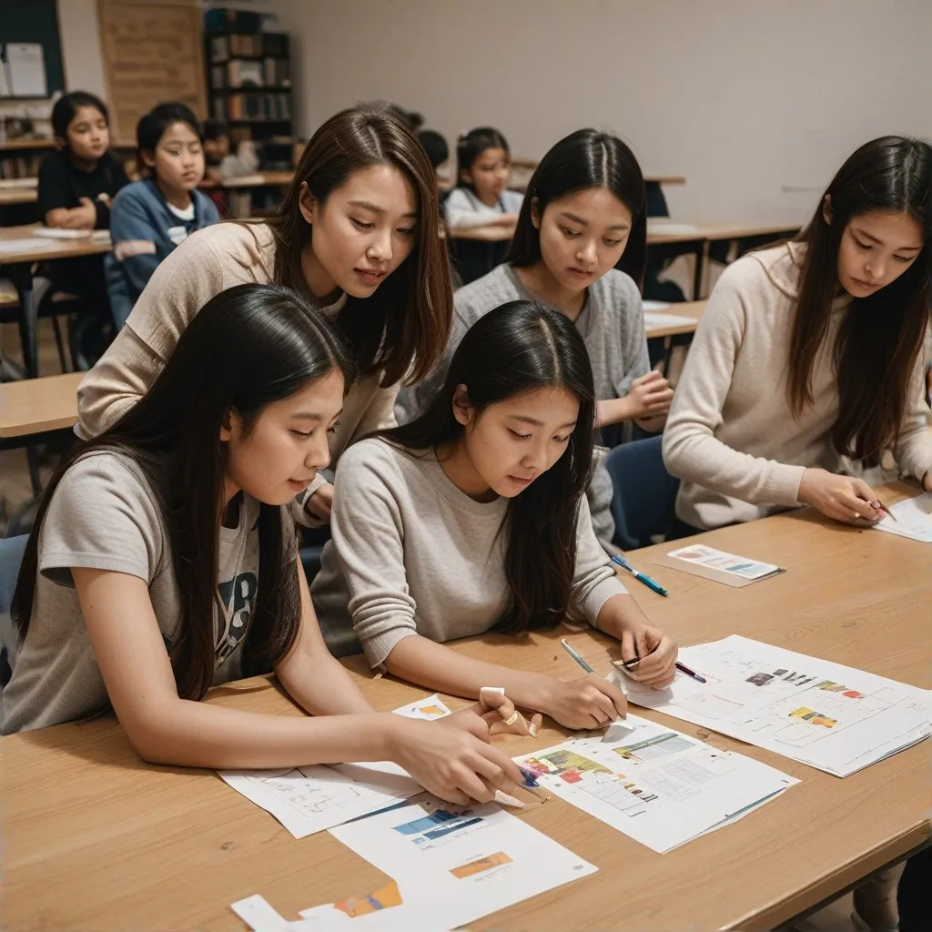 The image should depict a dynamic and engaging educational setting that highlights the top courses offered by Imagination Station. The scene may include elements such as students actively participating in a workshop or class, engaging with interactive learning tools, or collaborating on a project. The focus should be on showcasing the quality and impact of these courses, possibly illustrating a moment of discovery or achievement. Key elements could be a group of diverse learners using educational technology or hands-on materials to illustrate active learning and cooperation.