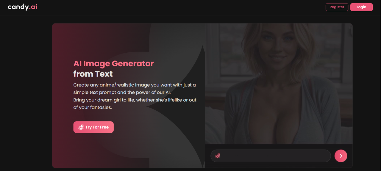 the official website of Candy.ai, an AI image generator from text