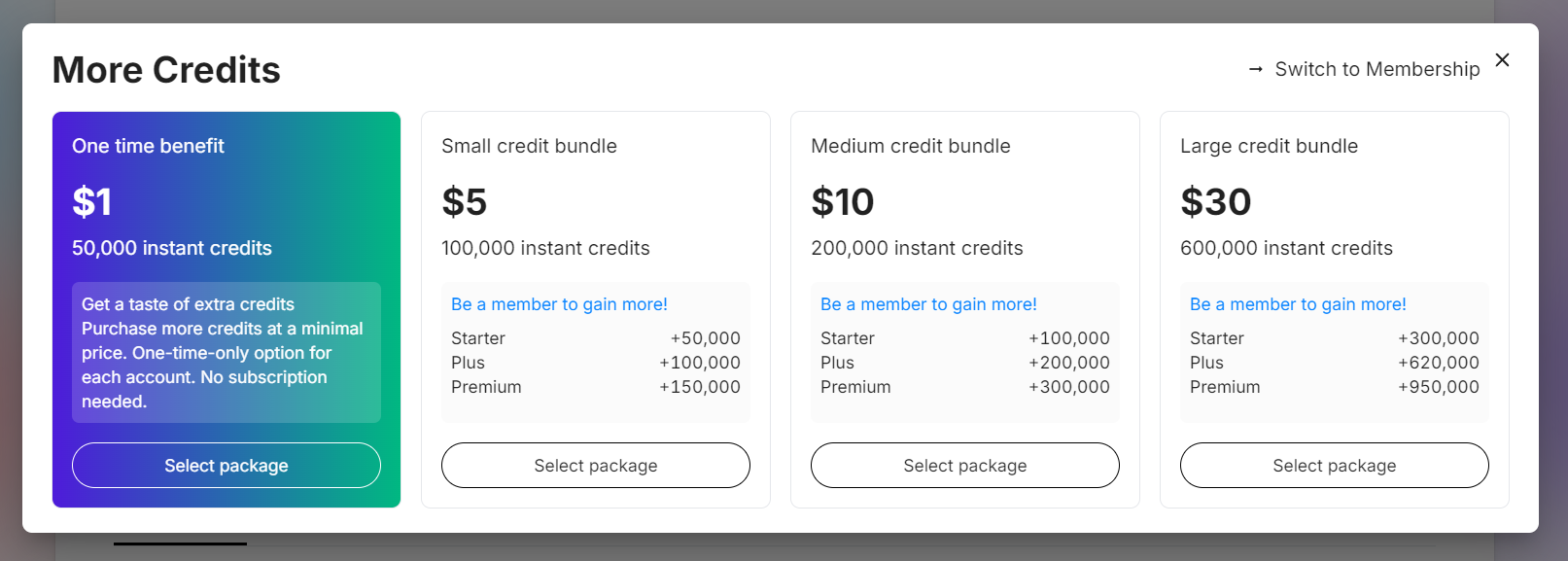 The subscription plan of PixAI                 the credit packs of PixAI