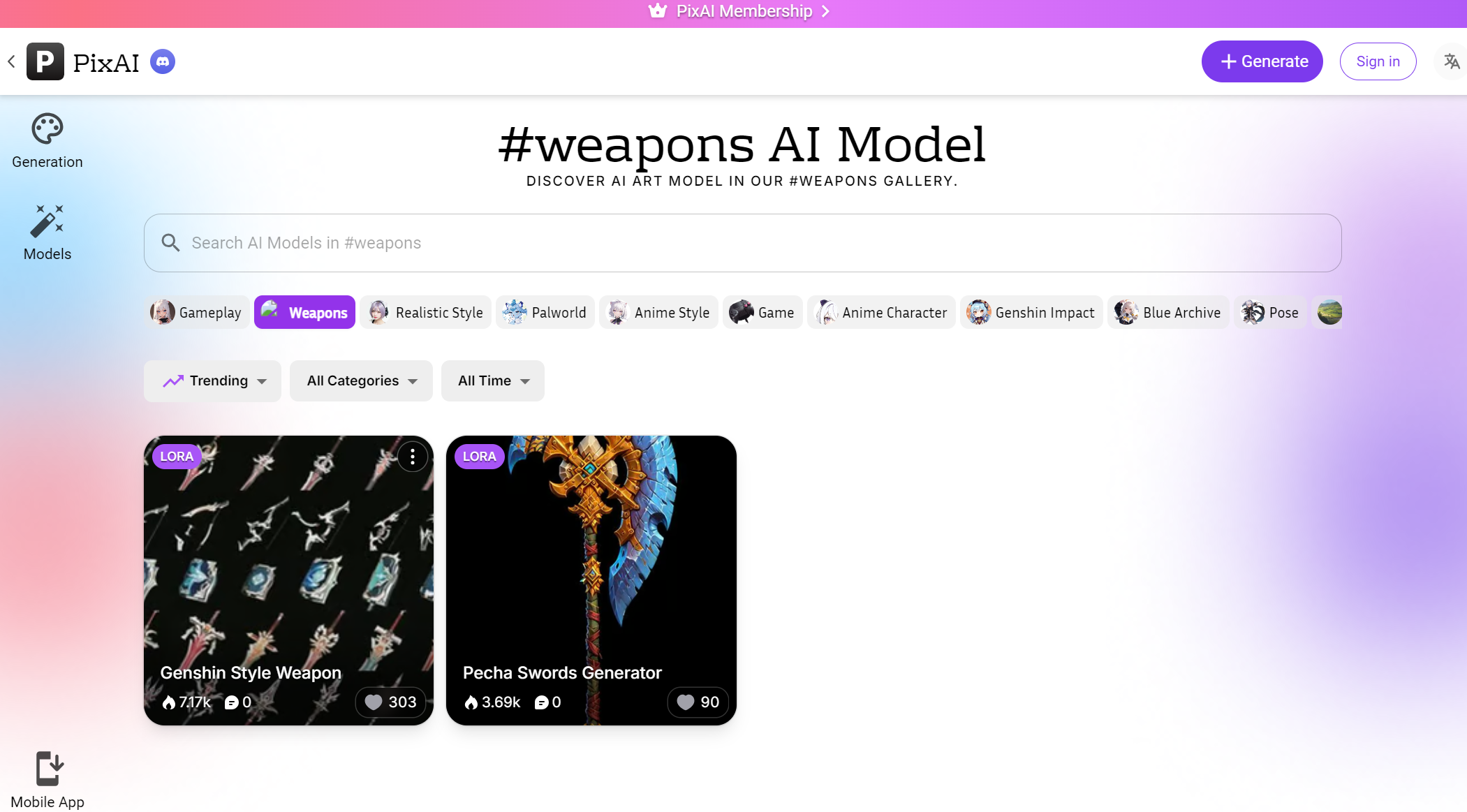 weapons ai models in pixai