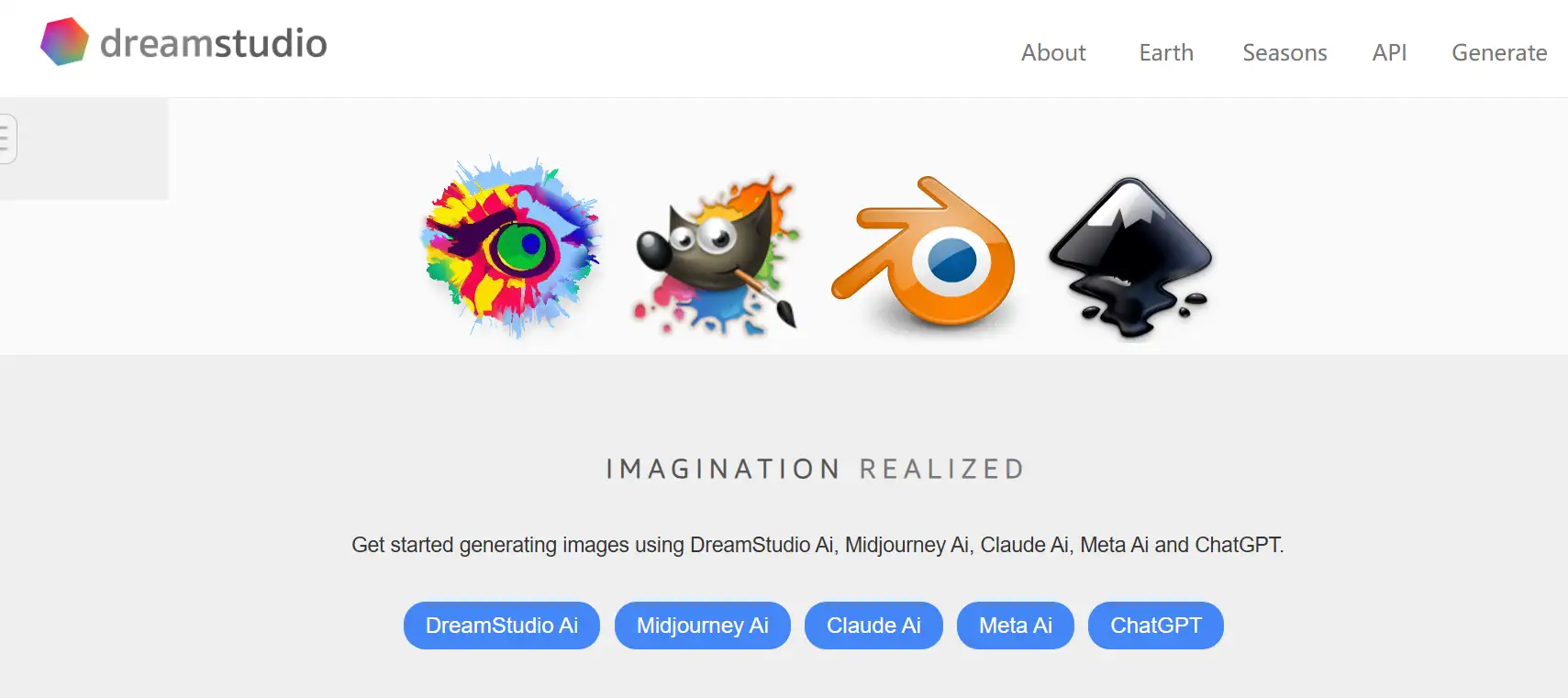 dreamstudio interface with text-based image generation options