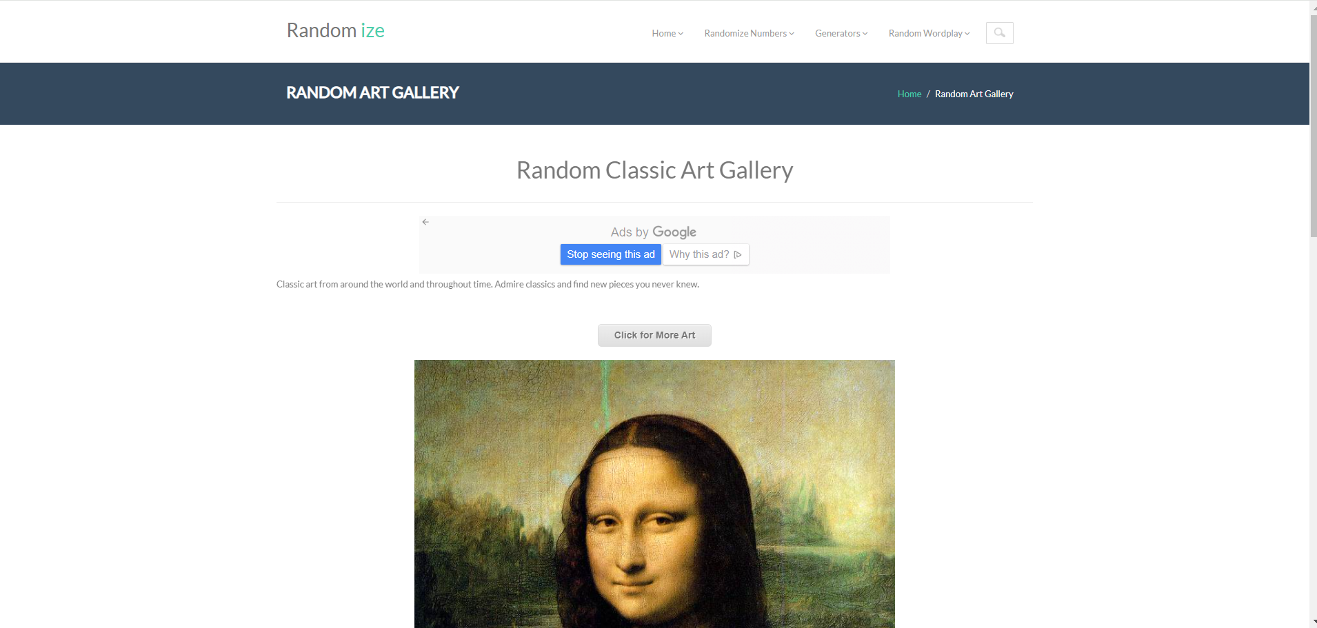 Random ize interface randomly displays art paintings after a click