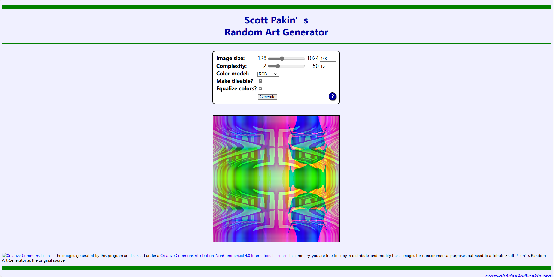 Scott Pakin’s Random Art Generator's interface shoucasing the effect of art images