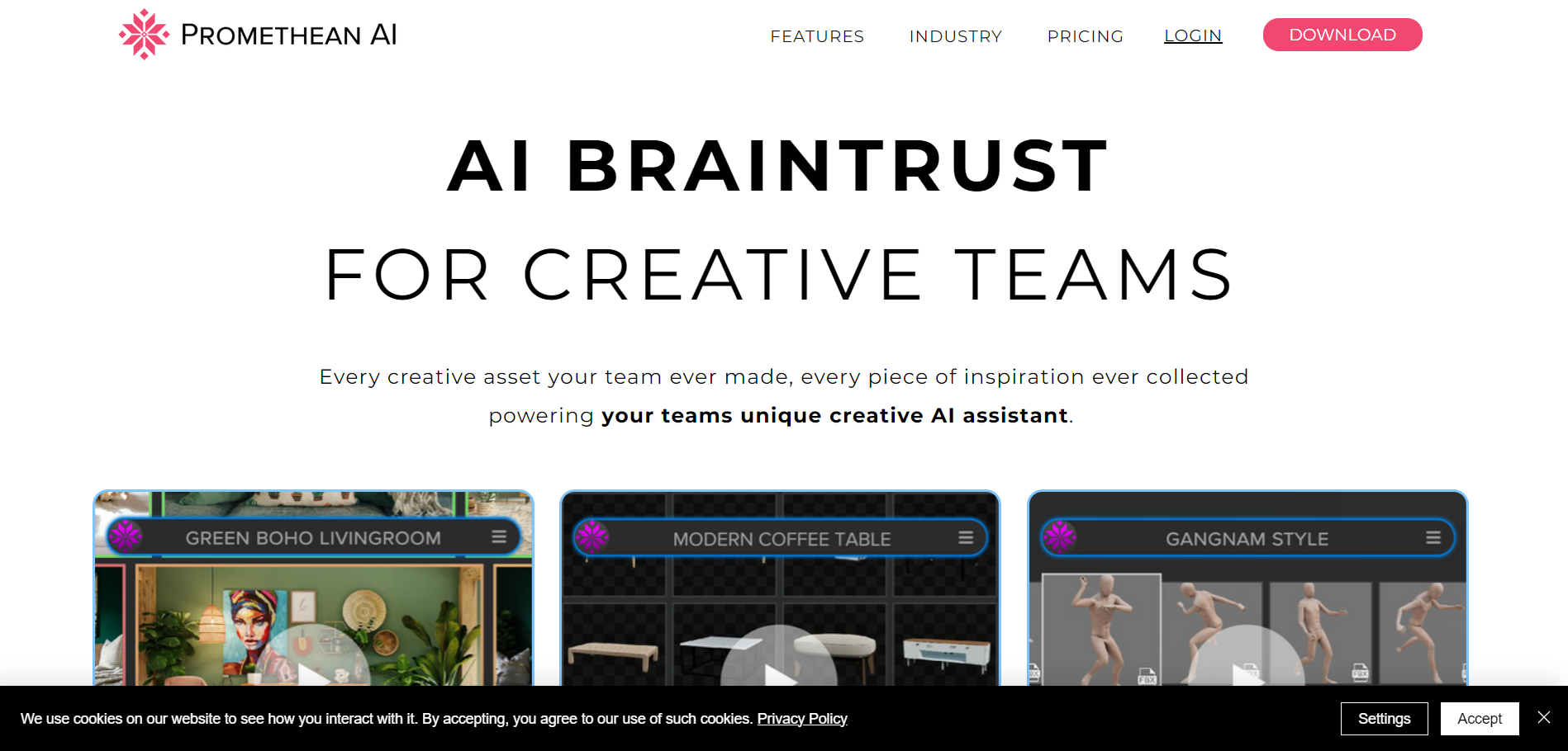 Promethean AI homepage with three style options for making a creative effect