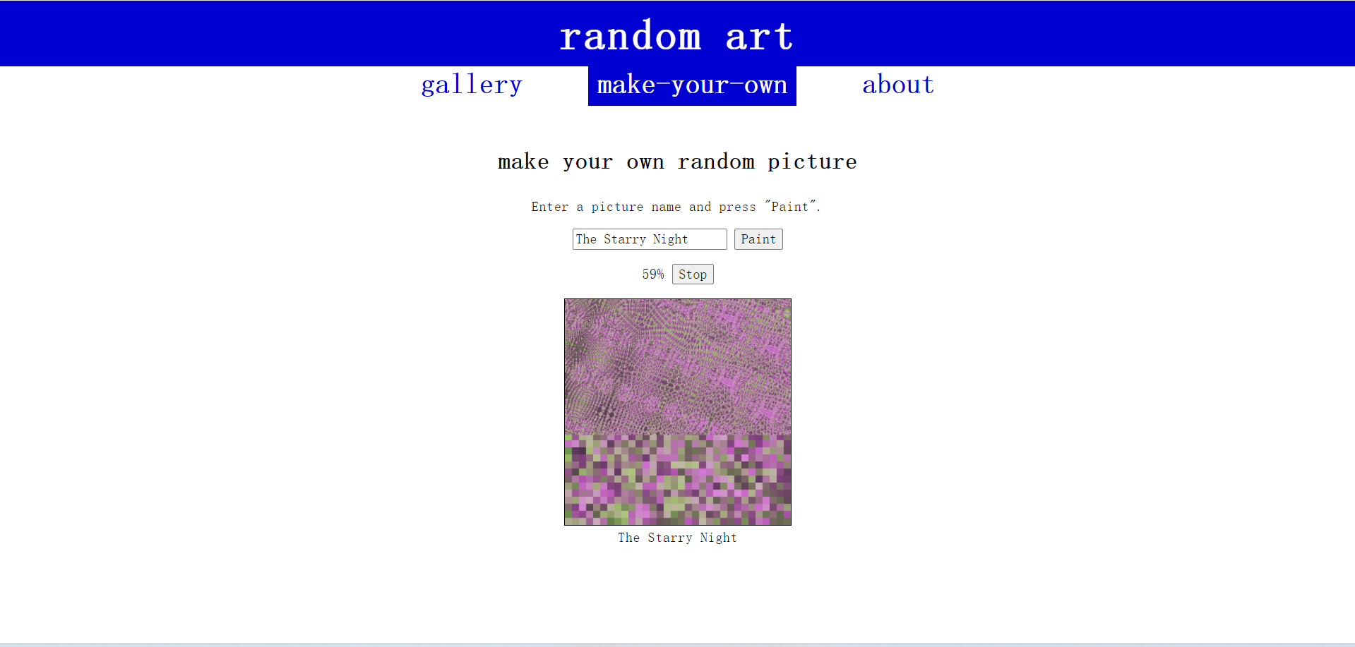 Random Art's website showing the outcome of generated picture