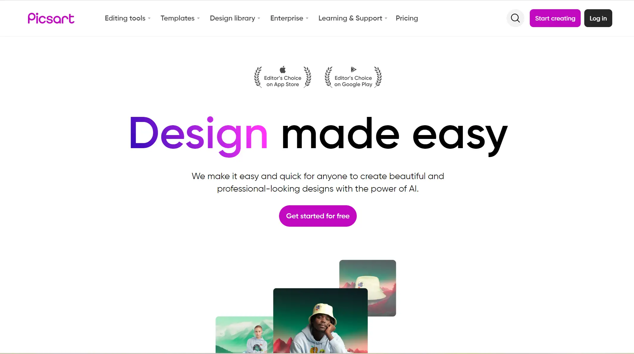 picsart homepage highlighting design features with button picsart homepage highlighting design features with button