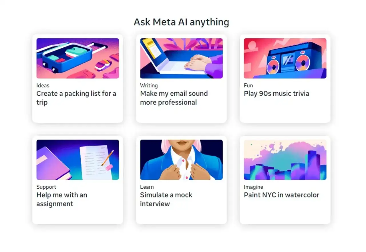 graphic tiles showing trip packing, email writing, trivia, help, painting graphic tiles showing trip packing, email writing, trivia, help, painting