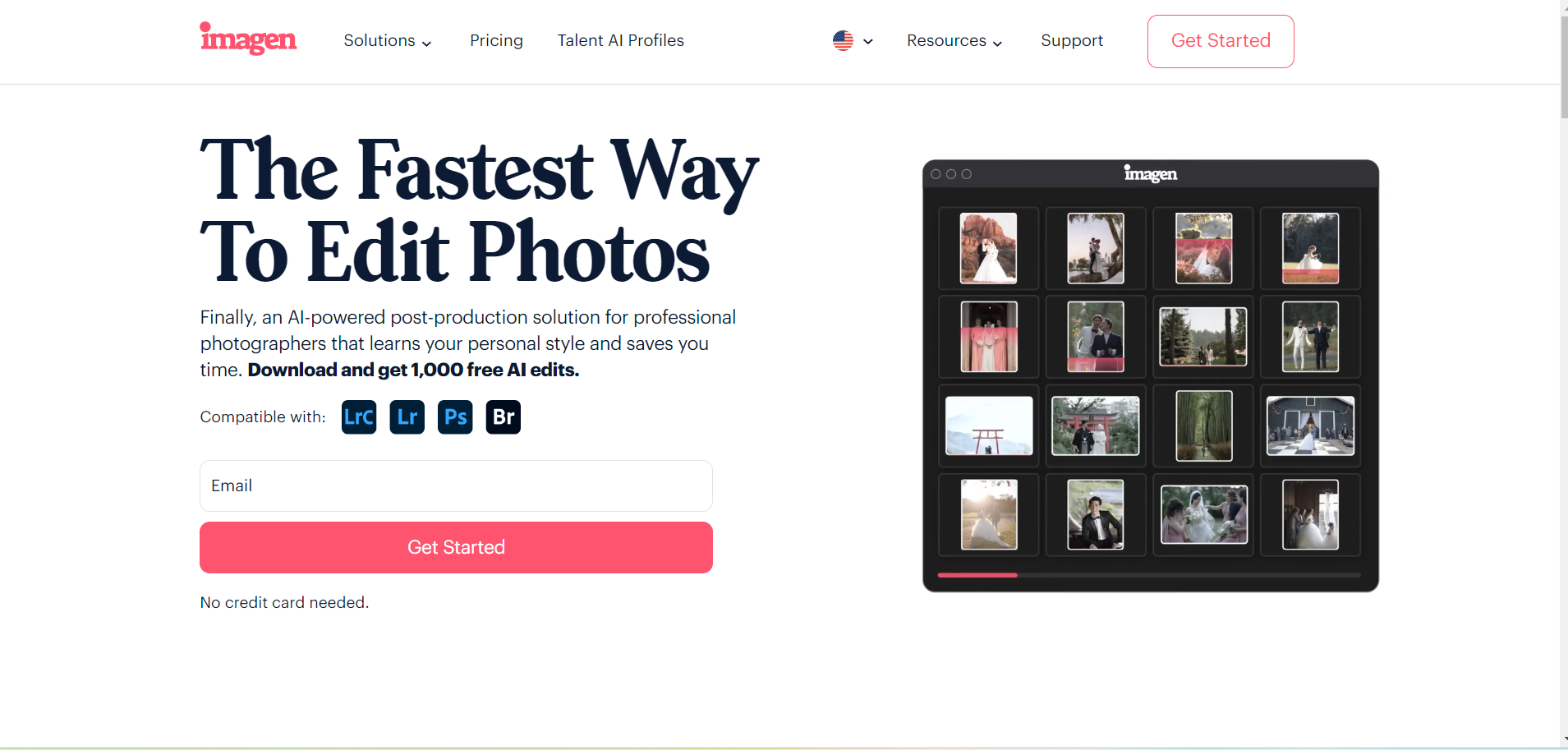 Imagen homepage showing the post-production solution for professional photographers