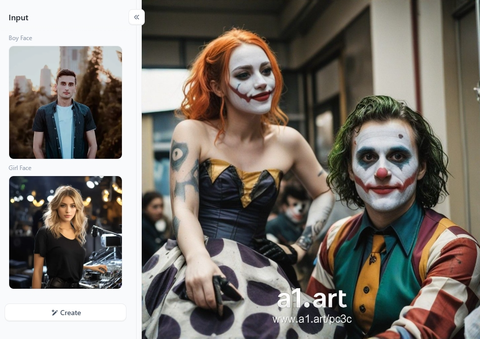 app from a1.art which is called clown and harlequin group photo