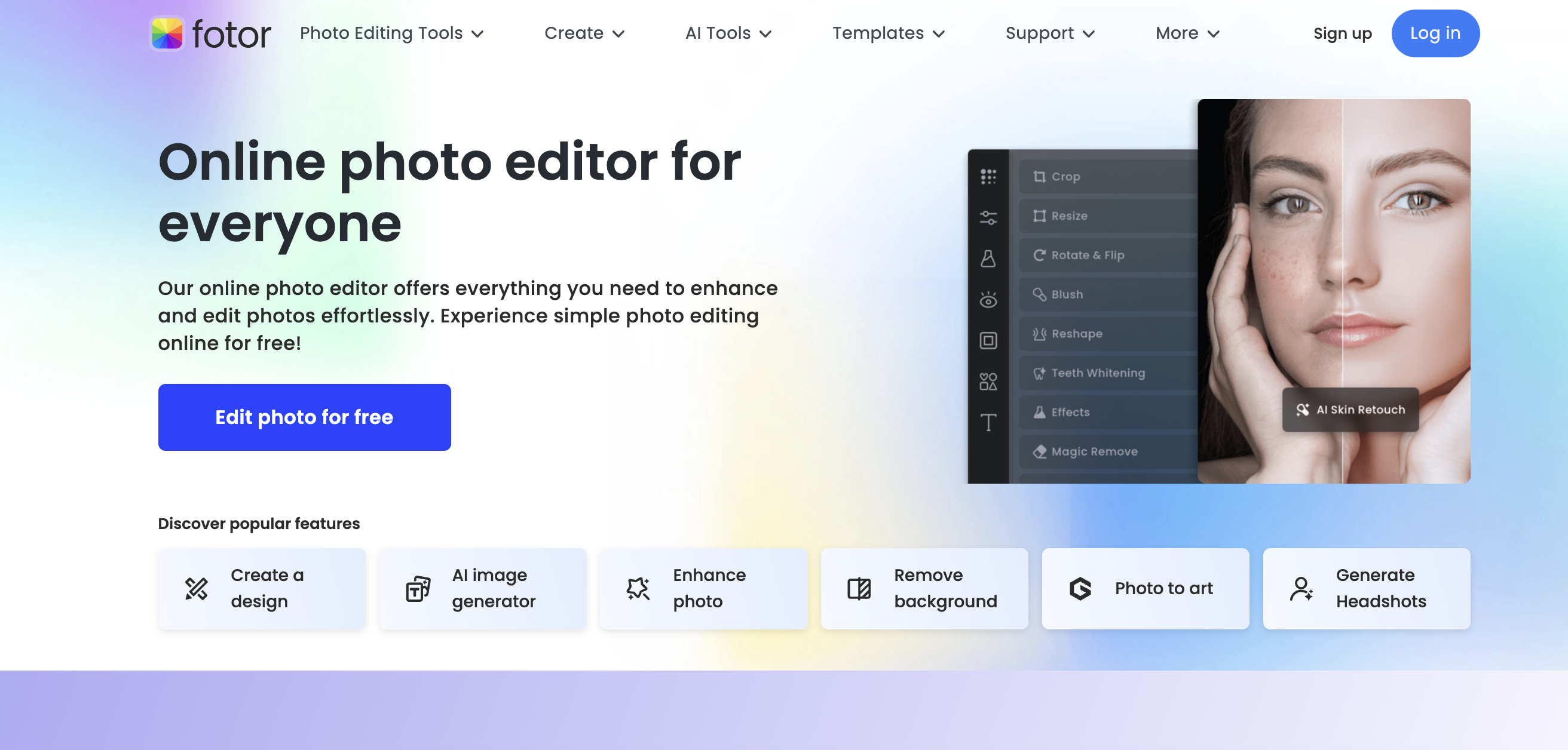 Fotor's page and its popular features