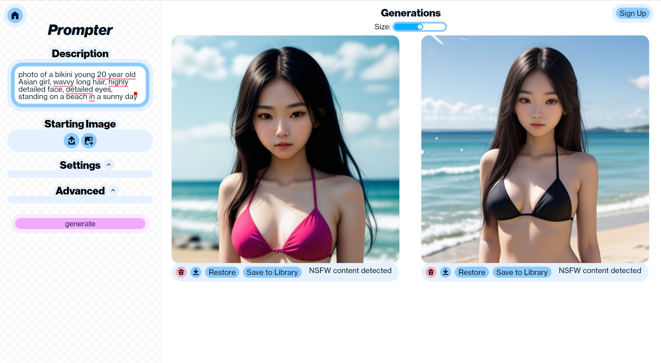 artbreeder interface displaying ai-generated sexy girl images