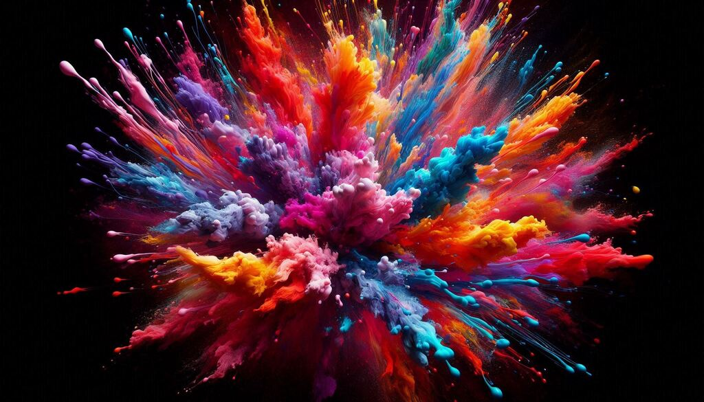 vibrant paint strokes exploding in zero gravity