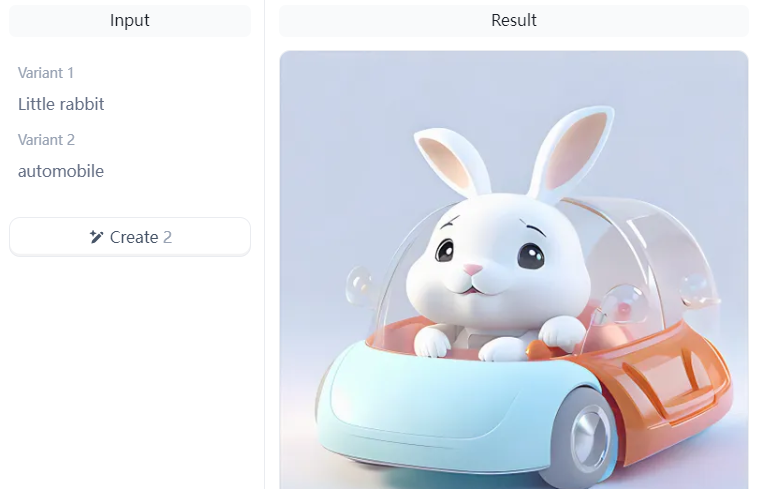 cute cartoon rabbit driving small orange and blue car