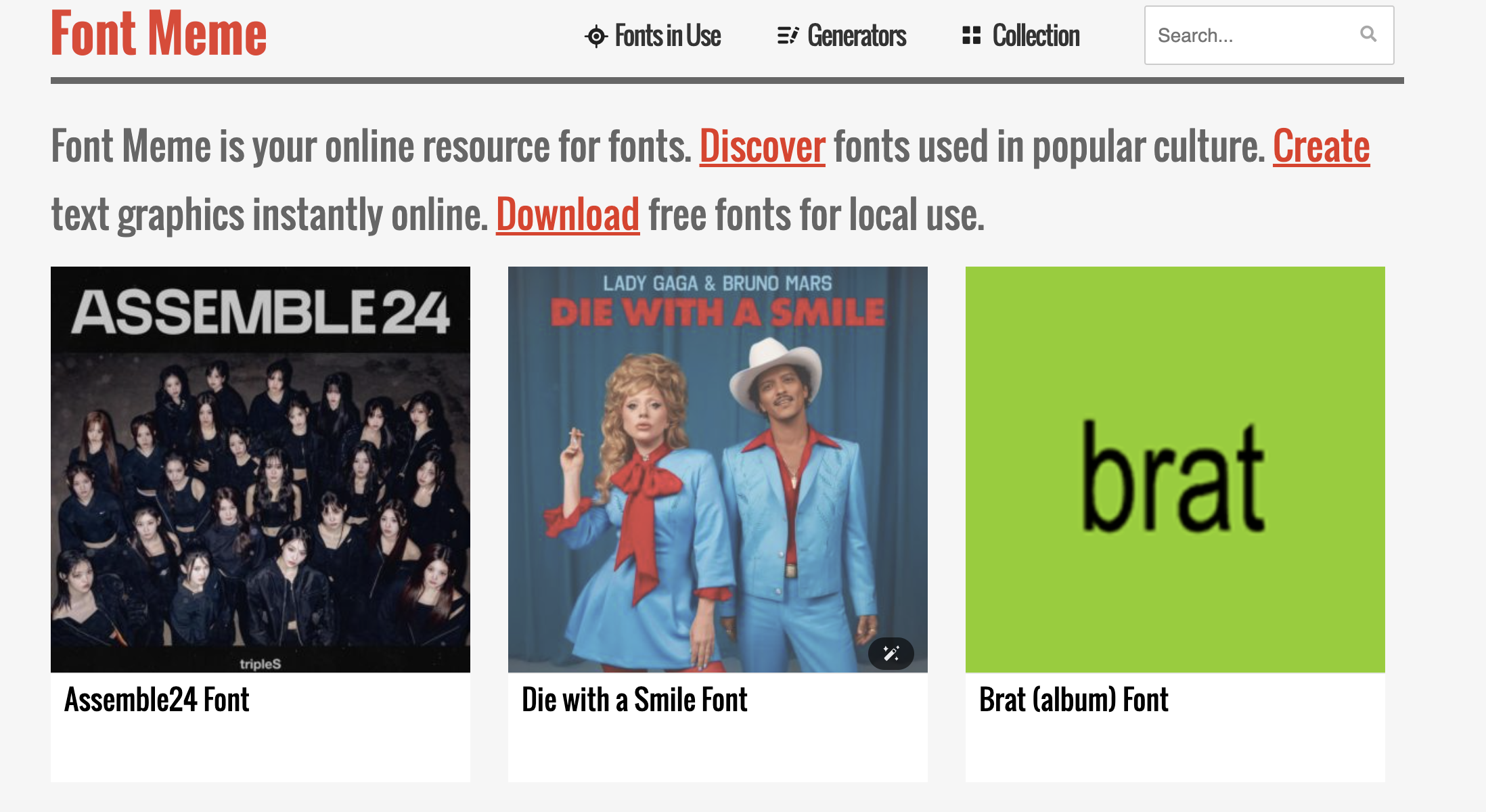 Font Meme home page introduction