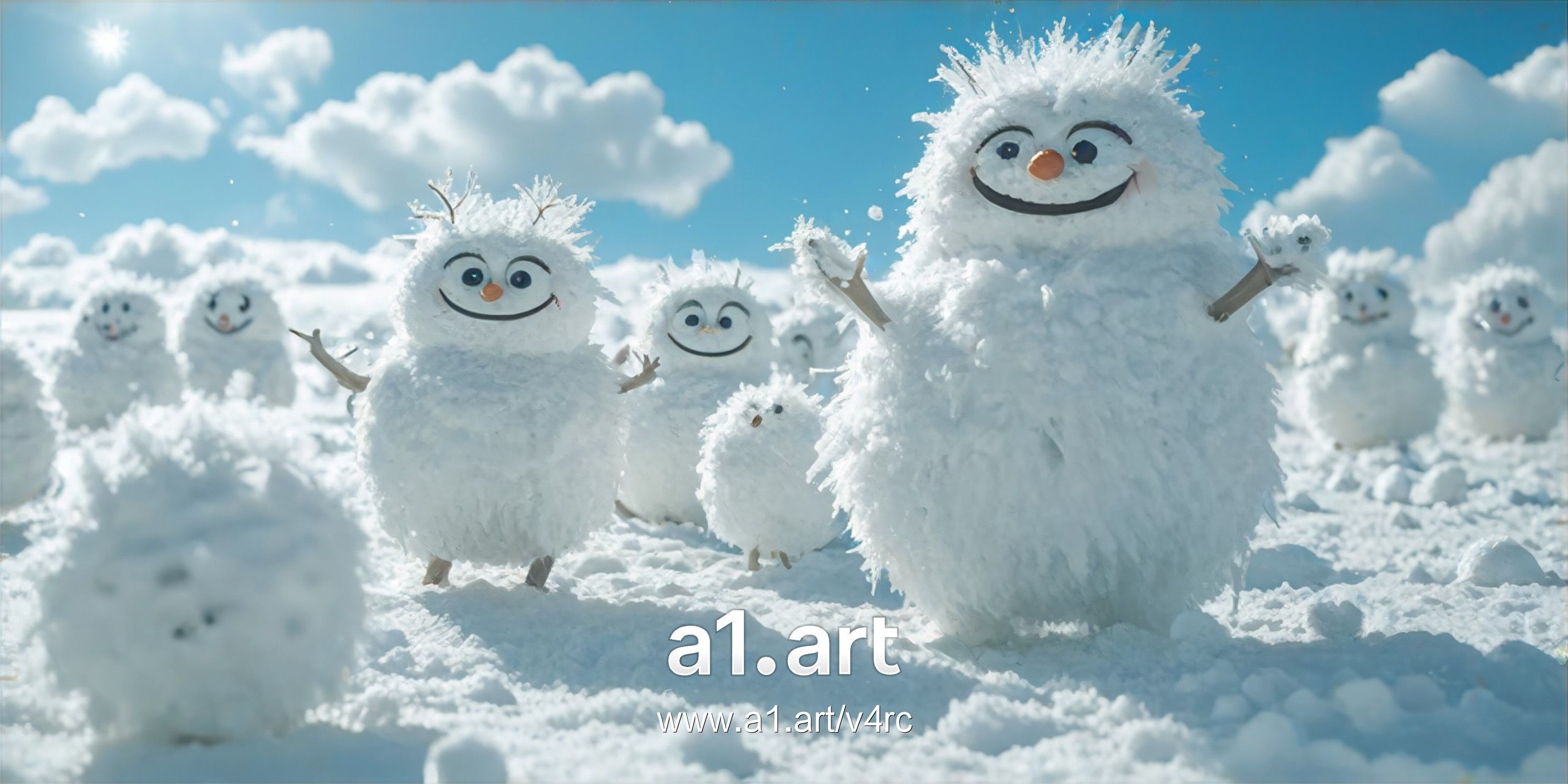 joyful snowy creatures