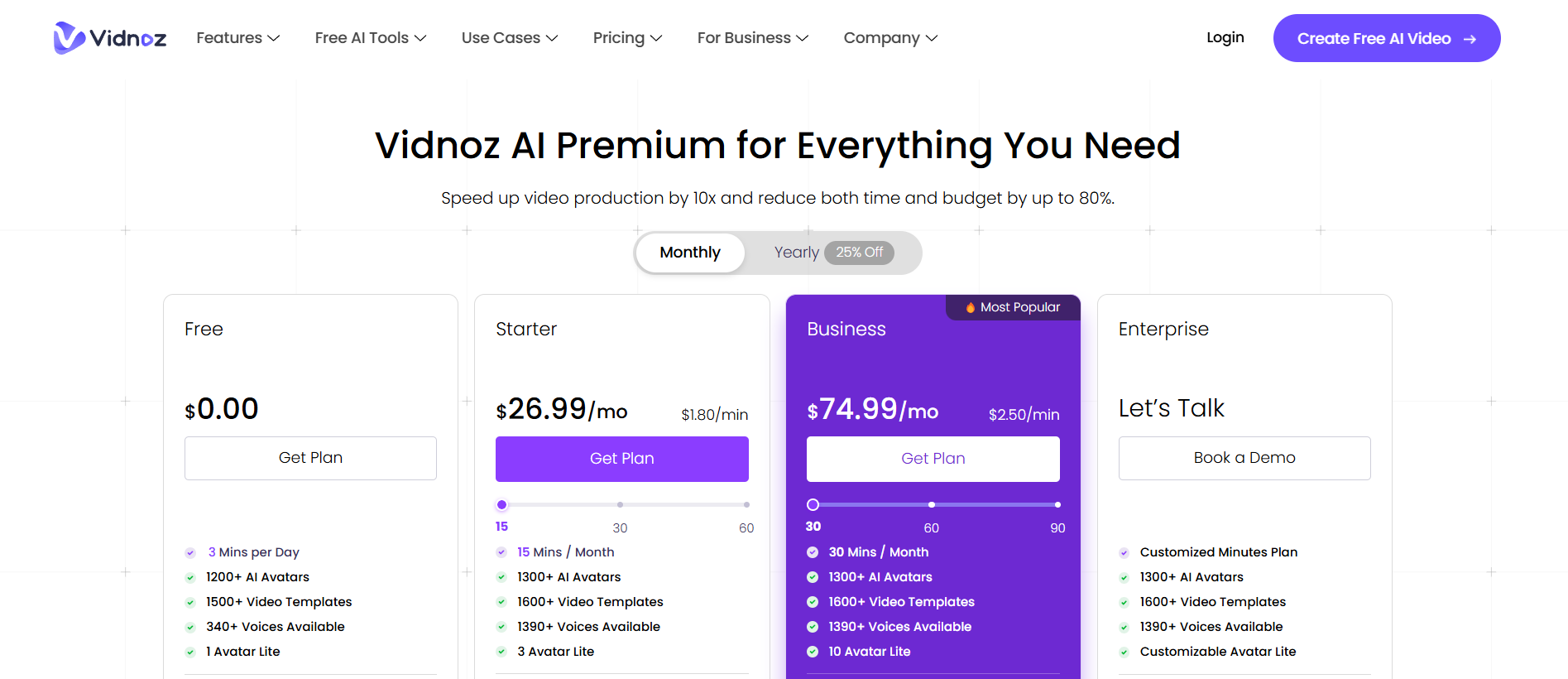 Um plano de preium em camadas de Vidnoz IA