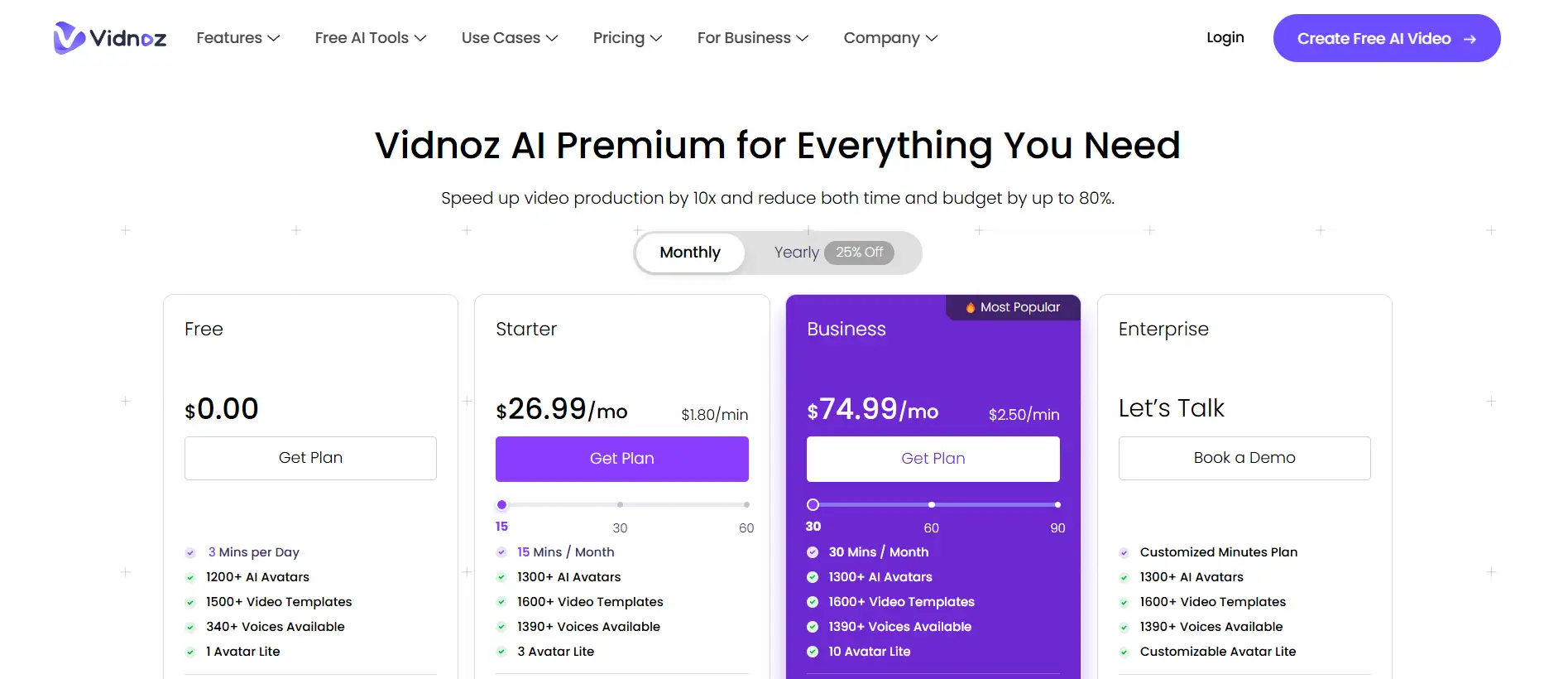 Um plano de preium em camadas de Vidnoz IA Um plano de preium em camadas de Vidnoz IA