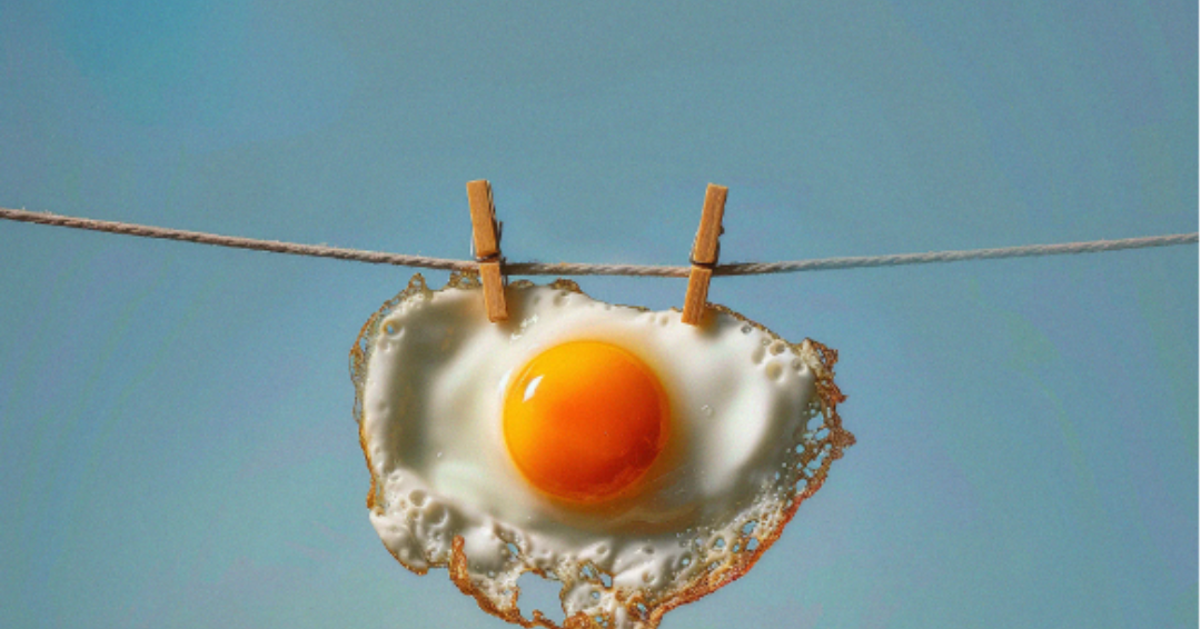 fried poached eggs are hung out to dry