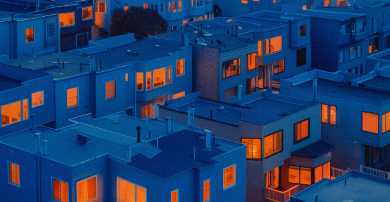 san francisco, orange light, blue architecture