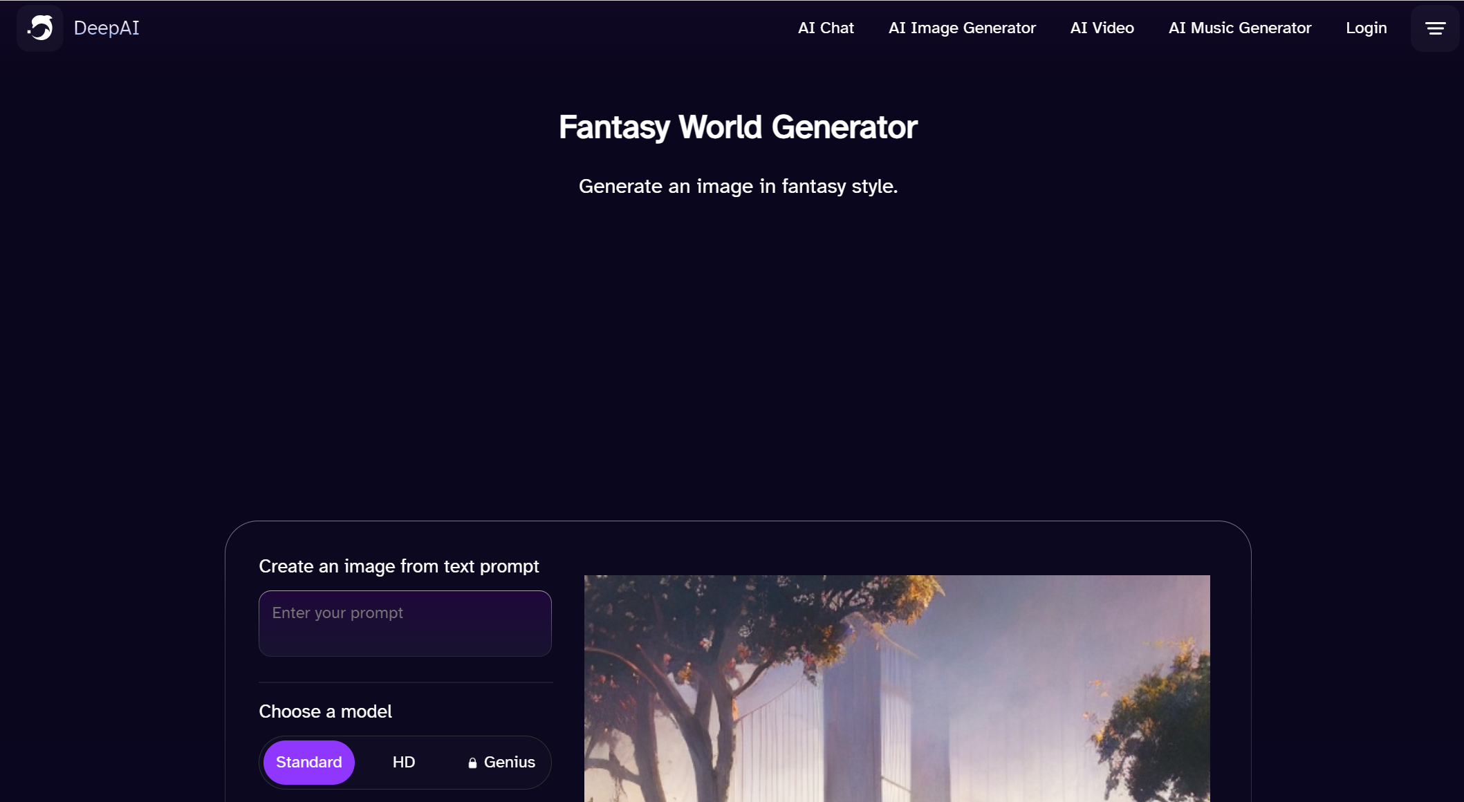 deepai fantasy world generator with text-to-image options