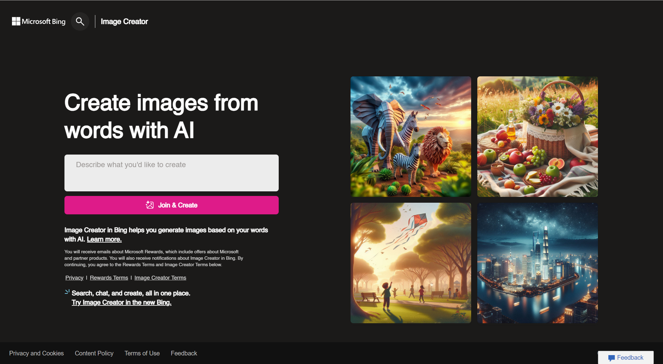 webpage showing ai image tool with fantasy animals