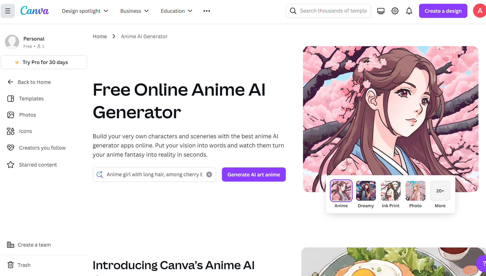 anime art generator free in canva