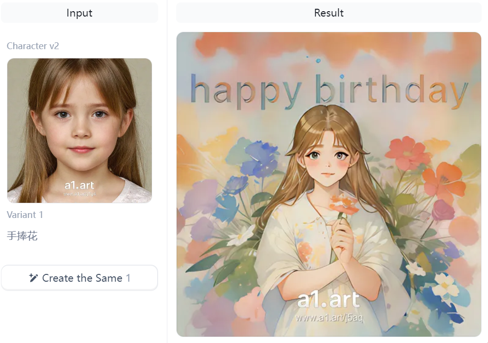 Flower-holding girl with birthday background